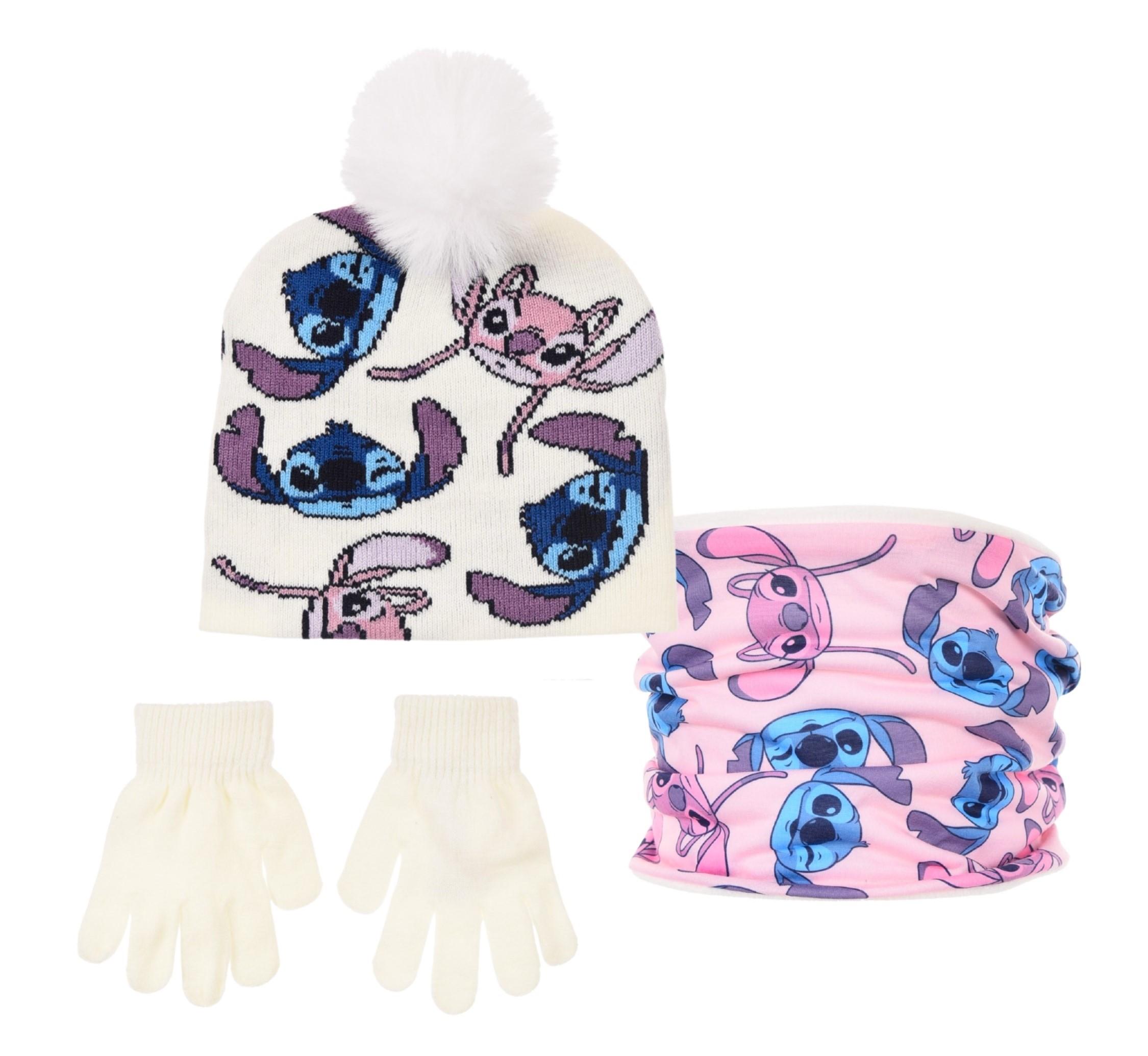 SADA 6 KS SOUPRAVA NÁKRČNÍK ČEPICE  A RUKAVICE LILO A STITCH, 3x52,3x54